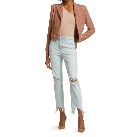 NEW L'AGENCE Size 29 (6-8) Women's High Line Destroyed Slim Jeans, Fade Out - Picture 3 of 7